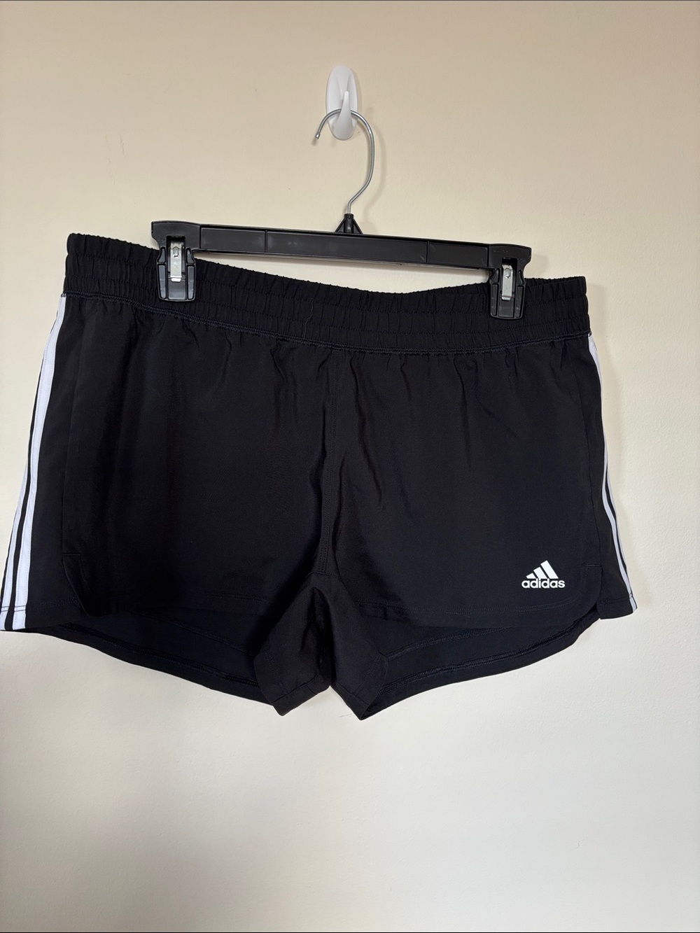 adidas Black Athletic Shorts with White 3-Stripes Women’s Size Large